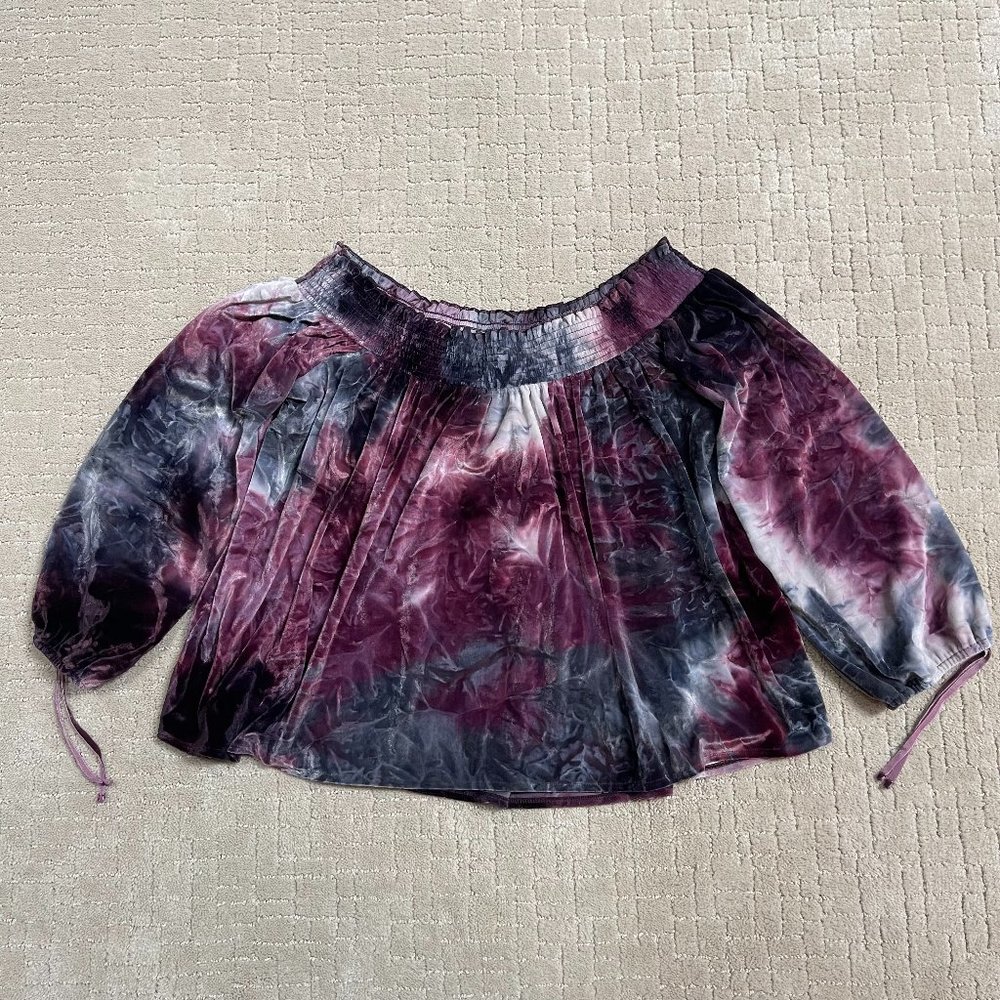 American Eagle Size Medium Off the Shoulder Top Blouse Tie Dye Crushed Velvet